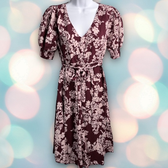 Isabel Maternity Women’s Burgundy Stretchy V-Neck Floral Wrap Dress Size M - Picture 1 of 5